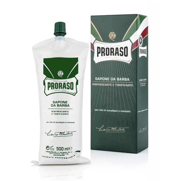 PRORASO SAPONE DA BARBA PROFESSIONALE RINFRESCANTE CON OLIO DI EUCALIPTO E MENTOLO 500 ML