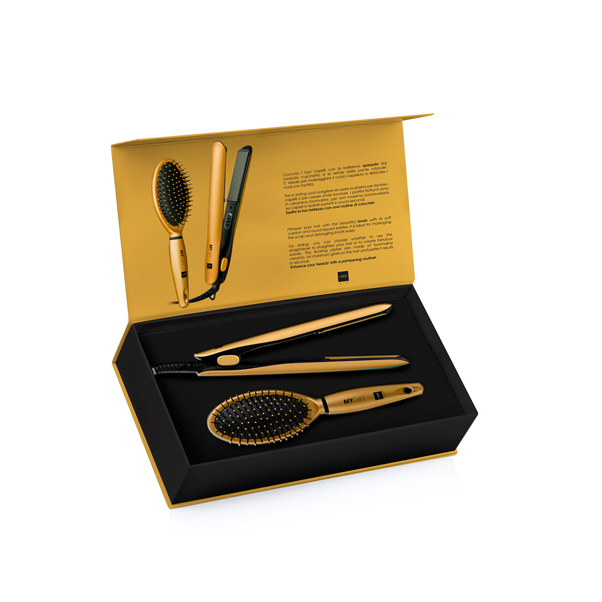 Labor MYGIFT Kit Piastra Per Capelli Professionale E Spazzola Spicy Gold